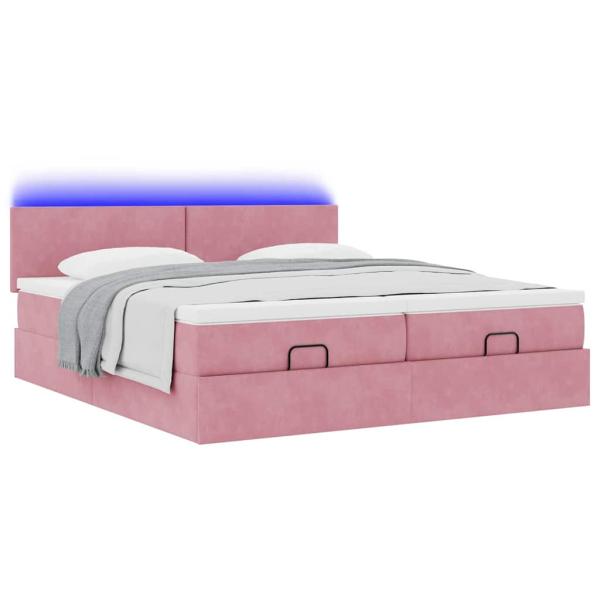 Ottoman-Bett mit Matratzen & LEDs Rosa 180x200 cm Samt