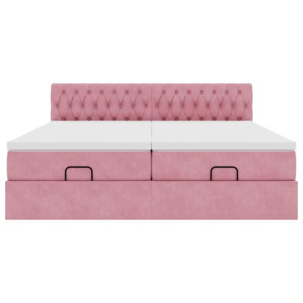 ARDEBO.de - Ottoman-Bett mit Matratzen & LEDs Rosa 180x200 cm Samt