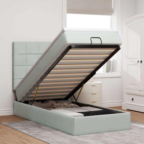 ARDEBO.de - Ottoman-Bett mit Matratzen Hellgrau 100x200 cm Samt