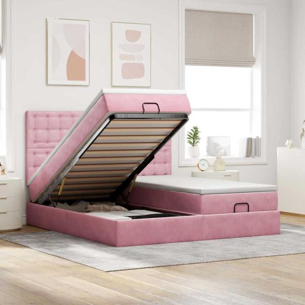 ARDEBO.de - Ottoman-Bett mit Matratzen Rosa 180x200 cm Samt