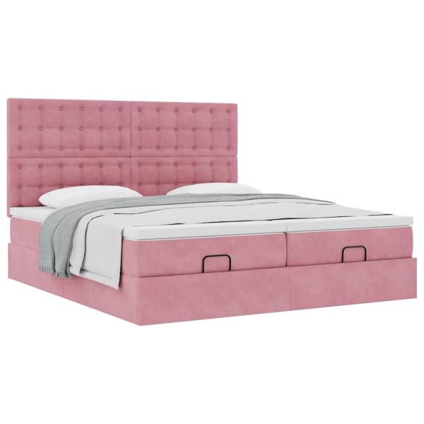Ottoman-Bett mit Matratzen Rosa 180x200 cm Samt