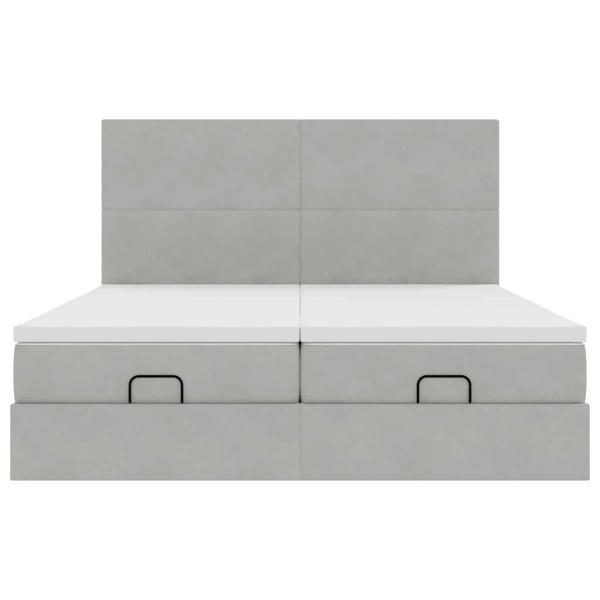 Ottoman-Bett mit Matratzen & LEDs Hellgrau 200x200 cm Samt