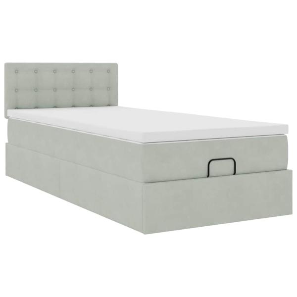 Ottoman-Bett mit Matratze Hellgrau 100x200 cm Samt