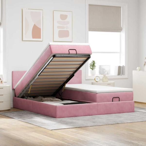 ARDEBO.de - Ottoman-Bett mit Matratzen Rosa 180x200 cm Samt