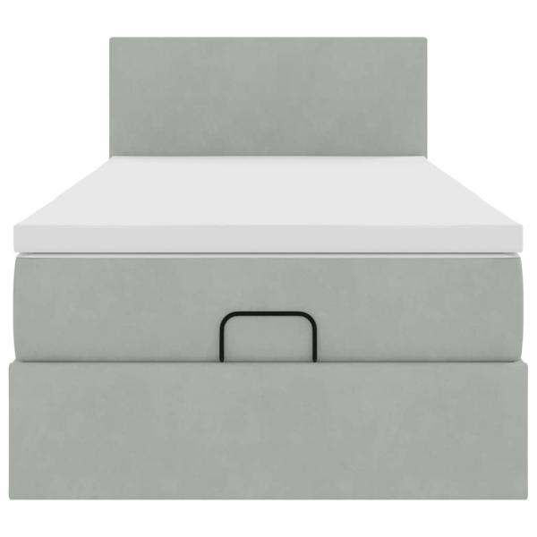 Ottoman-Bett mit Matratze & LEDs Hellgrau 100x200 cm Samt