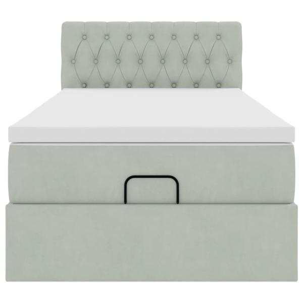 Ottoman-Bett mit Matratze & LEDs Hellgrau 100x200 cm Samt