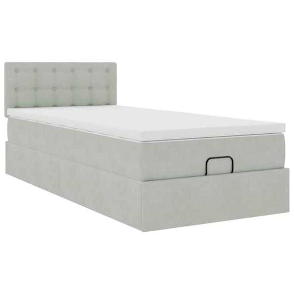 Ottoman-Bett mit Matratze & LEDs Hellgrau 100x200 cm Samt