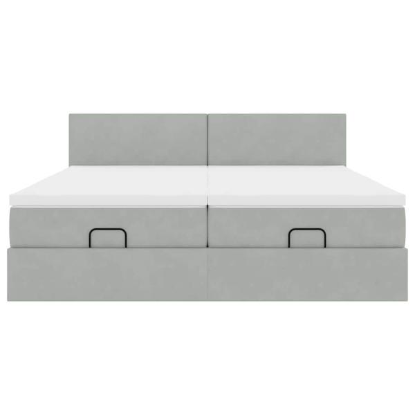 Ottoman-Bett mit Matratzen & LEDs Hellgrau 200x200 cm Samt