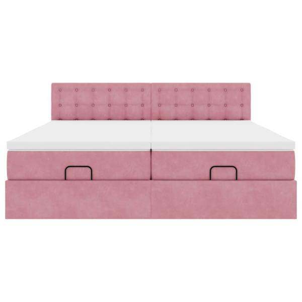 Ottoman-Bett mit Matratzen & LEDs Rosa 180x200 cm Samt