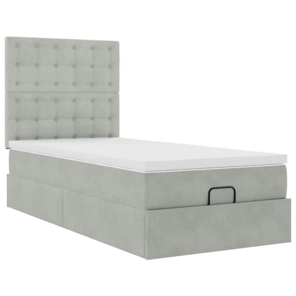 Ottoman-Bett mit Matratzen Hellgrau 100x200 cm Samt