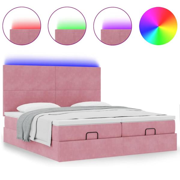 Ottoman-Bett mit Matratzen & LEDs Rosa 180x200 cm Samt