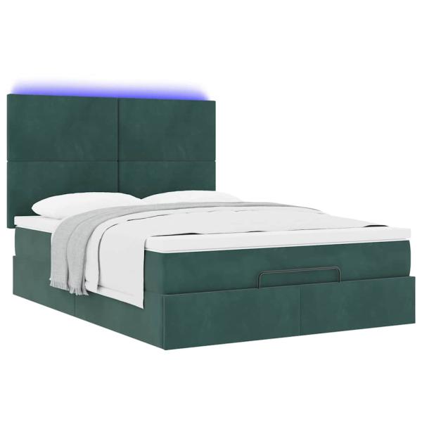 ARDEBO.de - Ottoman-Bett mit Matratzen & LEDs Dunkelgrün 140x200 cm Samt