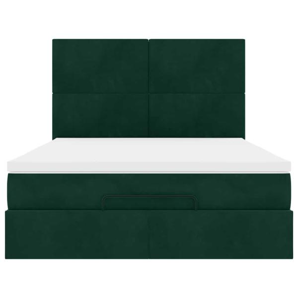 Ottoman-Bett mit Matratzen & LEDs Dunkelgrün 140x200 cm Samt