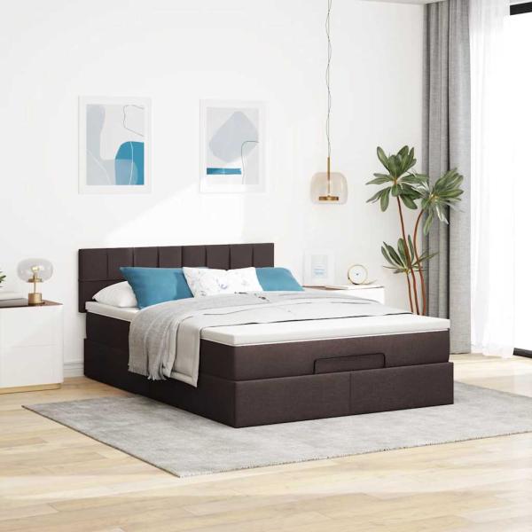 Ottoman-Bett mit Matratze Dunkelbraun 140x200 cm Stoff