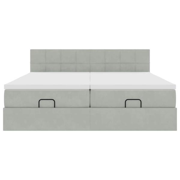 Ottoman-Bett mit Matratzen & LEDs Hellgrau 200x200 cm Samt