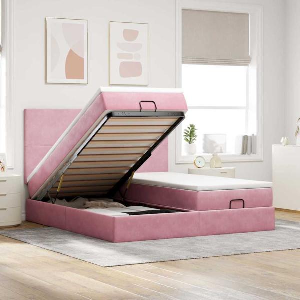 ARDEBO.de - Ottoman-Bett mit Matratzen Rosa 180x200 cm Samt