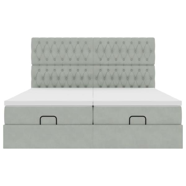 Ottoman-Bett mit Matratzen & LEDs Hellgrau 200x200 cm Samt