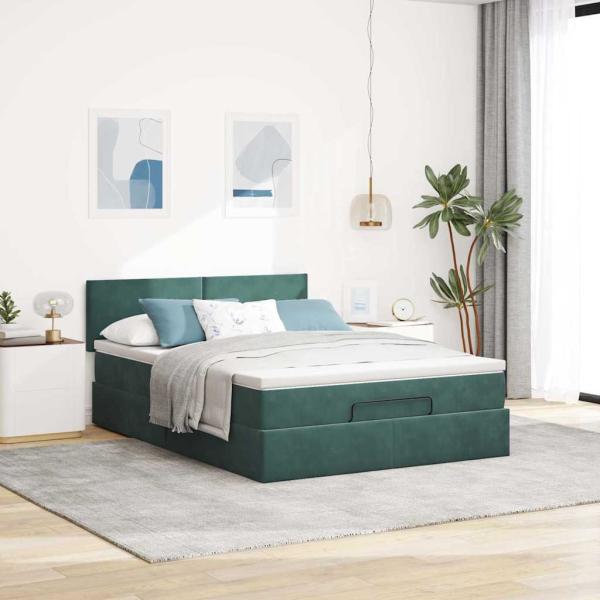Ottoman-Bett mit Matratze Dunkelgrün 140x200 cm Samt