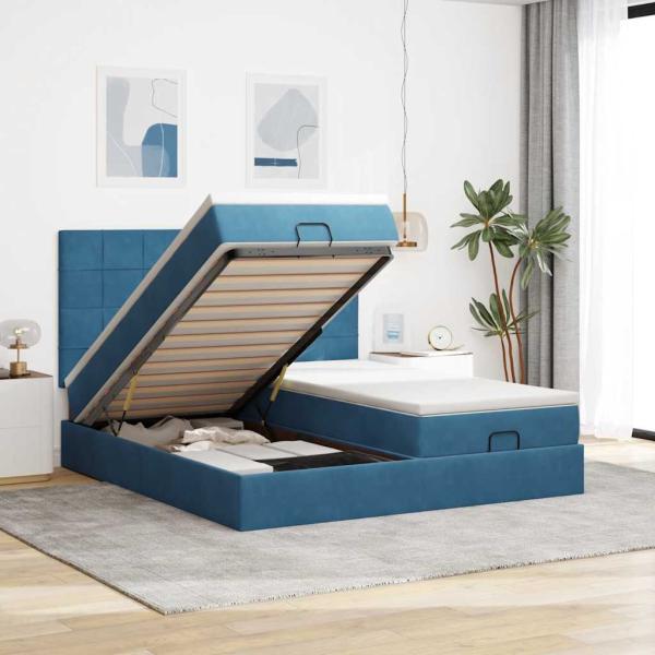 ARDEBO.de - Ottoman-Bett mit Matratzen & LEDs Dunkelblau 180x200 cm Samt