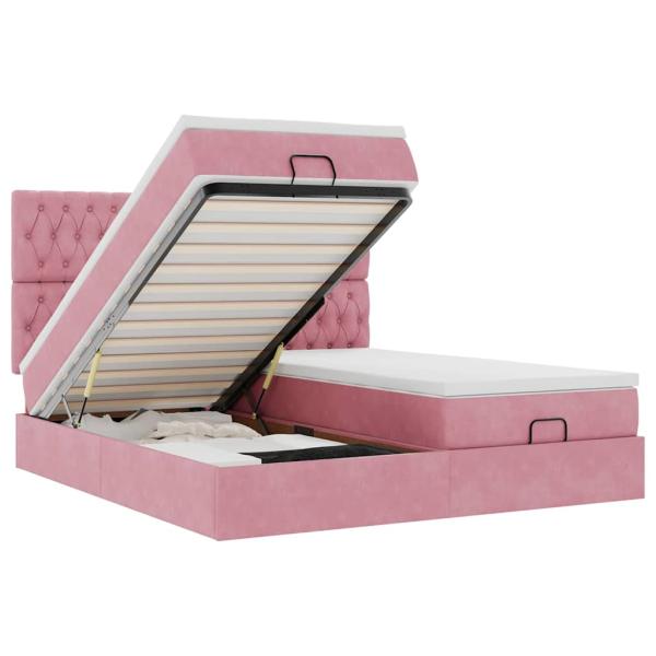 ARDEBO.de - Ottoman-Bett mit Matratzen & LEDs Rosa 180x200 cm Samt