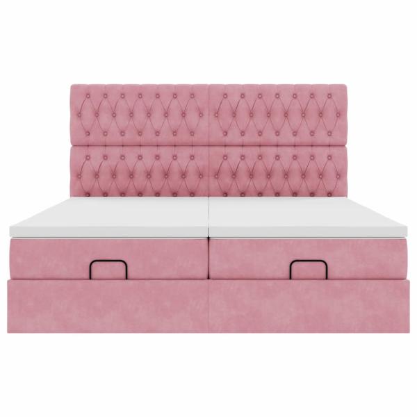 Ottoman-Bett mit Matratzen & LEDs Rosa 180x200 cm Samt