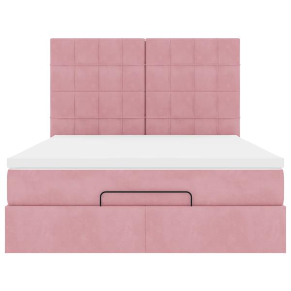 Ottoman-Bett mit Matratzen & LEDs Rosa 140x200 cm Samt