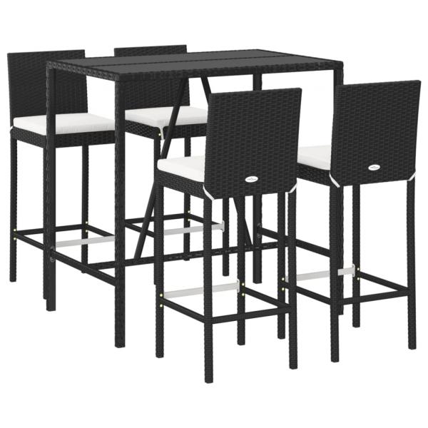 5-tlg. Gartenbar-Set mit Kissen Schwarz Poly Rattan