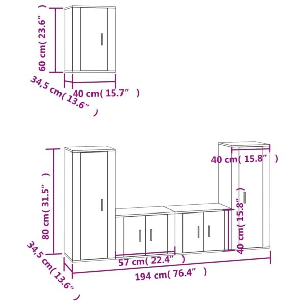 ARDEBO.de - 5-tlg. TV-Schrank-Set Weiß Holzwerkstoff