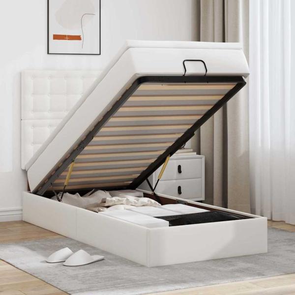 ARDEBO.de - Ottoman-Bett mit Matratze & LEDs Weiß 80x200 cm Kunstleder