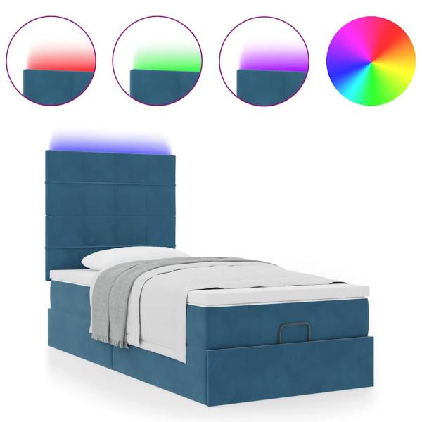 Ottoman-Bett mit Matratzen & LEDs Dunkelblau 90x190 cm Samt