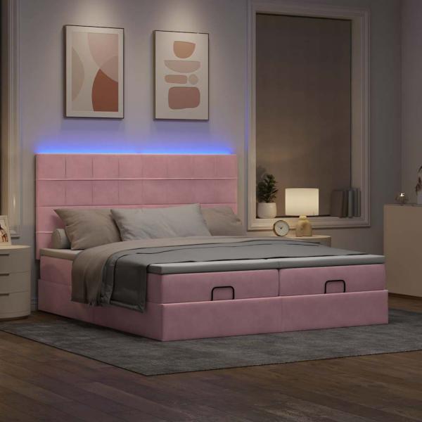 Ottoman-Bett mit Matratzen & LEDs Rosa 180x200 cm Samt
