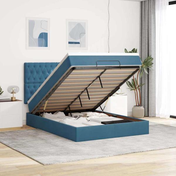 ARDEBO.de - Ottoman-Bett mit Matratzen Dunkelblau 140x200 cm Samt