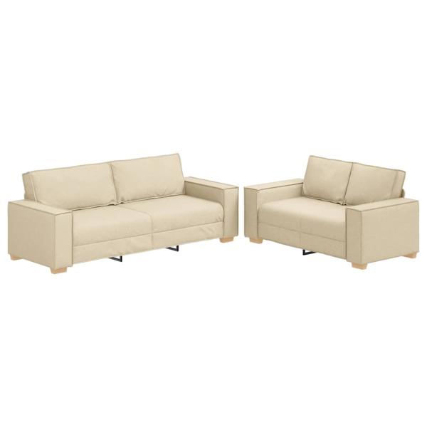ARDEBO.de - 2-tlg. Sofagarnitur mit Kissen Creme Stoff