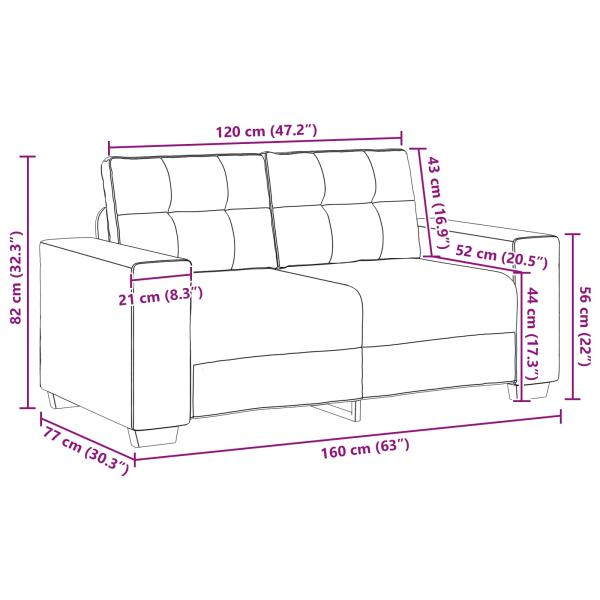 Zweisitzer-Sofa Braun 120 cm Samt
