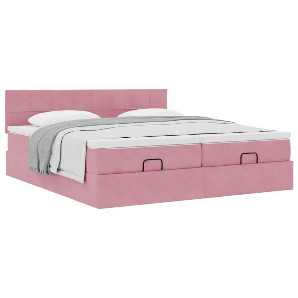 Ottoman-Bett mit Matratzen Rosa 180x200 cm Samt