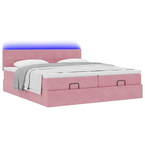Ottoman-Bett mit Matratzen & LEDs Rosa 180x200 cm Samt