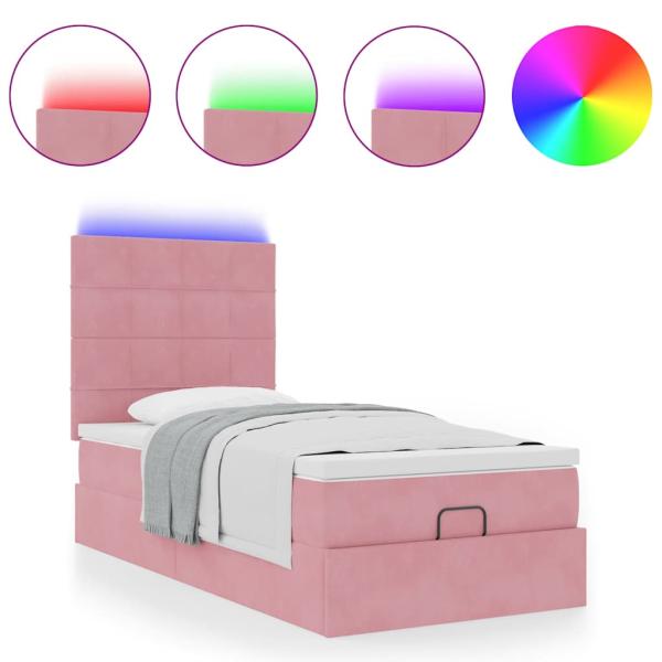 Ottoman-Bett mit Matratzen & LEDs Rosa 90x200 cm Samt