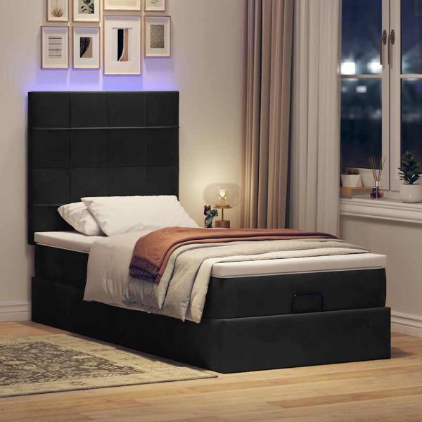 ARDEBO.de - Ottoman-Bett mit Matratzen & LEDs Schwarz 90x190 cm Samt