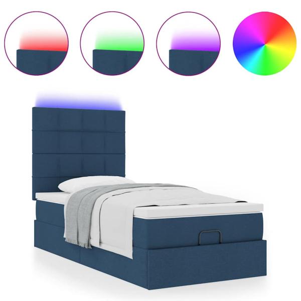 Ottoman-Bett mit Matratze & LEDs Blau 80x200 cm Stoff