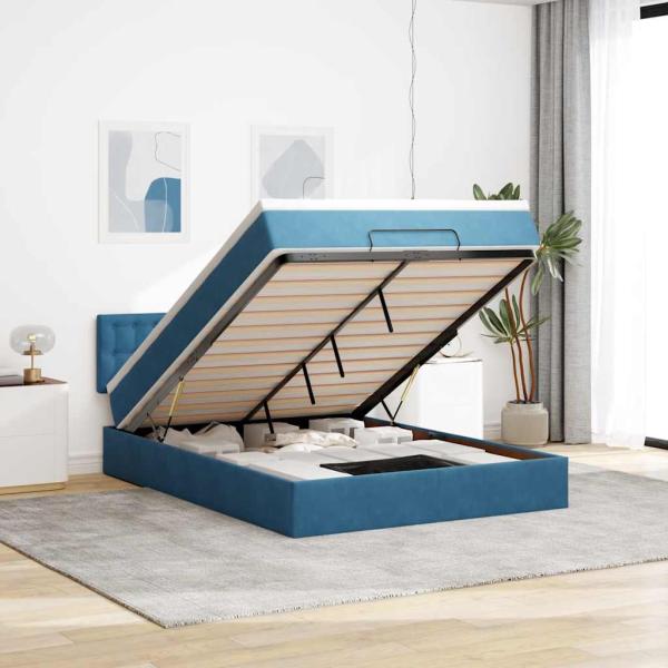 ARDEBO.de - Ottoman-Bett mit Matratze & LEDs Dunkelblau 140x200 cm Samt