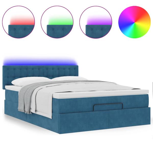 Ottoman-Bett mit Matratze & LEDs Dunkelblau 140x200 cm Samt