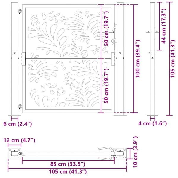 Gartentor 105x105 cm Wetterfester Stahl Wellen-Design