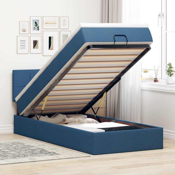 ARDEBO.de - Ottoman-Bett mit Matratze & LEDs Blau 80x200 cm Stoff