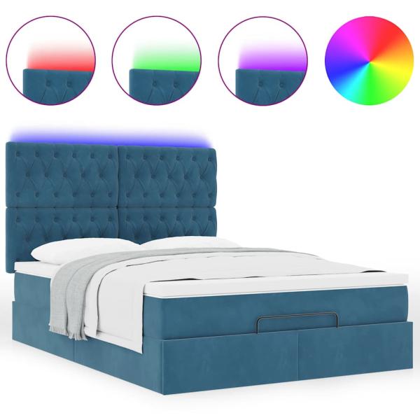 Ottoman-Bett mit Matratzen & LEDs Dunkelblau 140x200 cm Samt