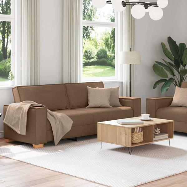 2-tlg. Sofagarnitur mit Kissen Braun Stoff