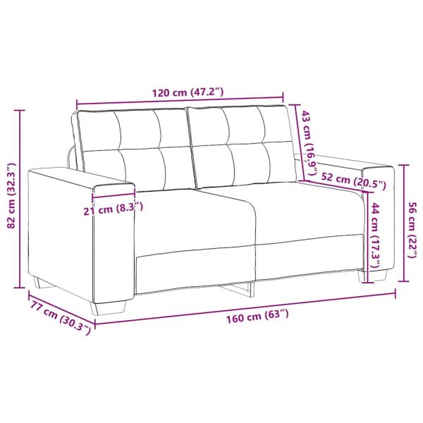 Zweisitzer-Sofa Hellgrau 120 cm Stoff
