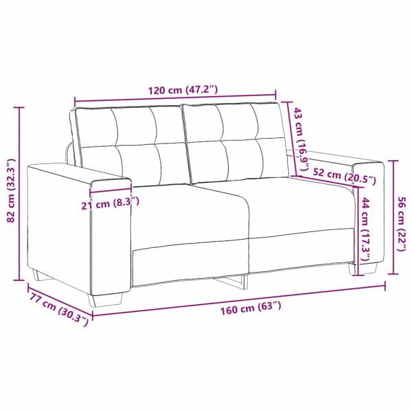 Zweisitzer-Sofa Rosa 120 cm Samt