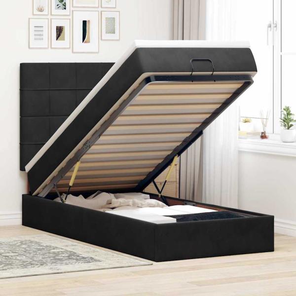ARDEBO.de - Ottoman-Bett mit Matratzen & LEDs Schwarz 90x200 cm Samt