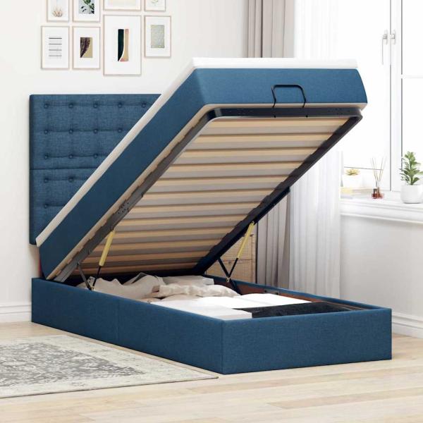 ARDEBO.de - Ottoman-Bett mit Matratze Blau 80x200 cm Stoff