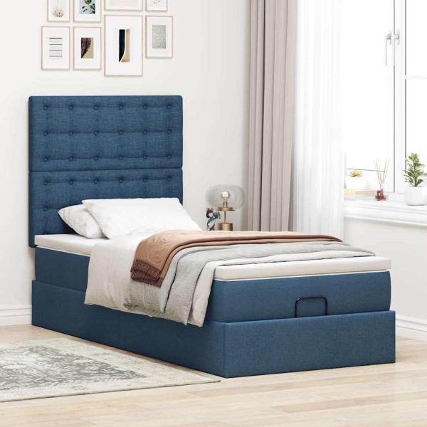 Ottoman-Bett mit Matratze Blau 80x200 cm Stoff